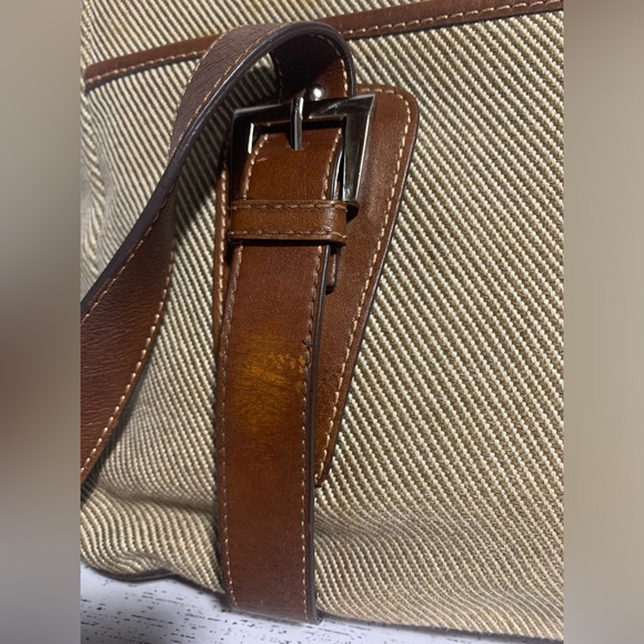 Etienne Aigner Canvas and Leather Tote Bag Striped Design with Adjustable Straps - Picture 14 of 16